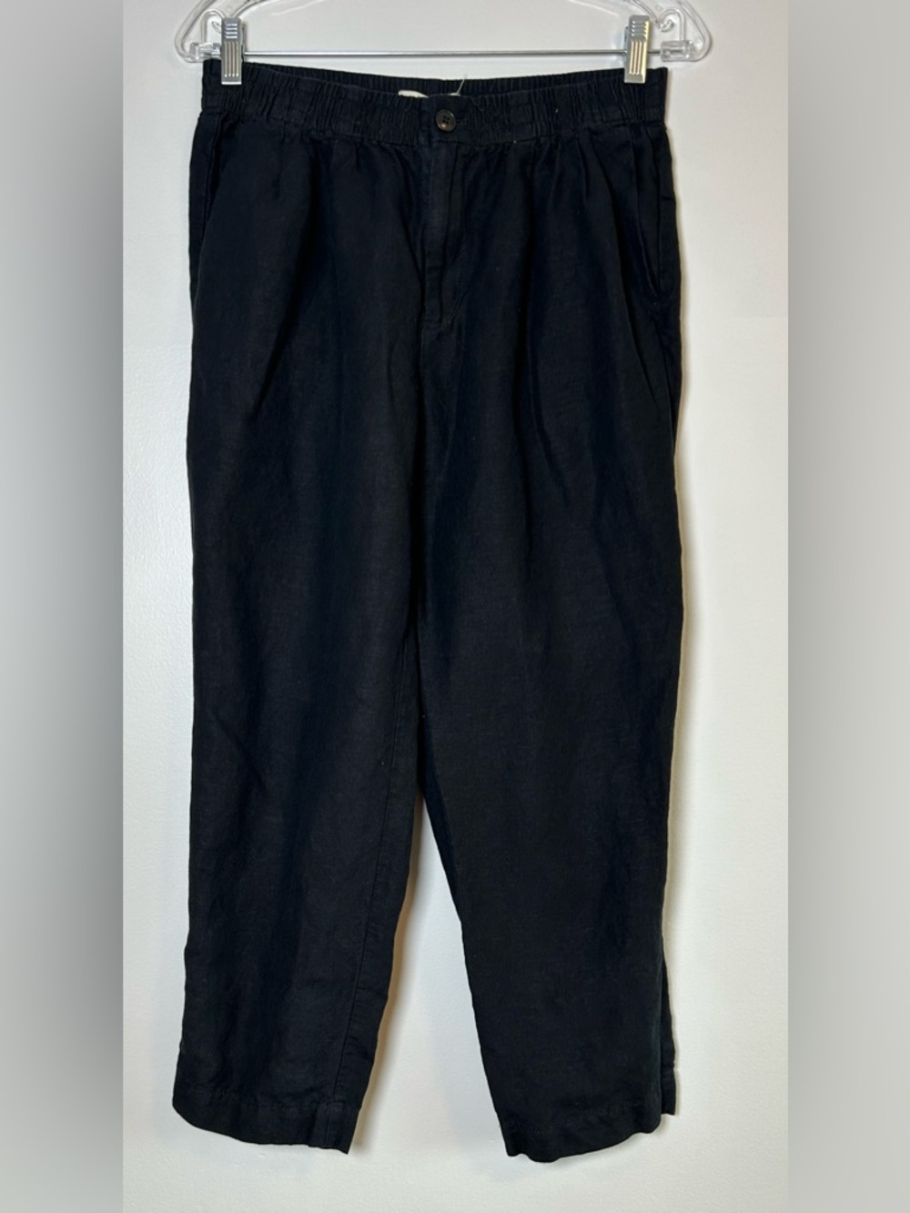Madewell Black Linen Blend Pants elastic waist pull on tapered women’s small